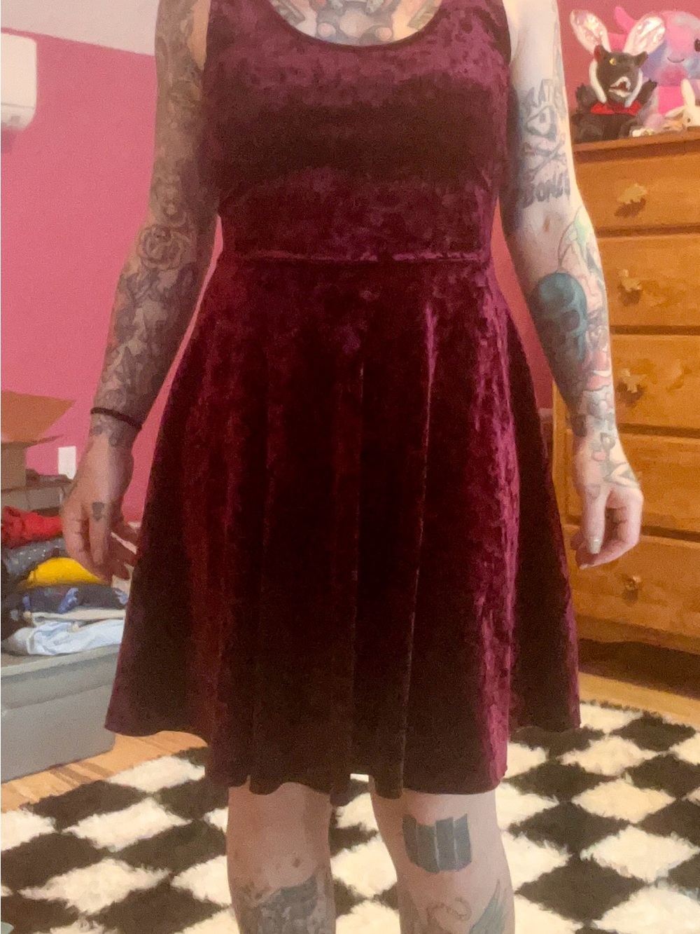 Lush Velvet Mini Dress - Deep Burgundy - Picture 1 of 2